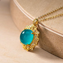 Load image into Gallery viewer, Silver Inlaid Natural Amazonite Stone Crystal Oval Pendant Necklace Vintage Style Women&#39;s Brand Jewelry
