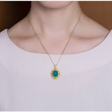 Load image into Gallery viewer, Silver Inlaid Natural Amazonite Stone Crystal Oval Pendant Necklace Vintage Style Women&#39;s Brand Jewelry
