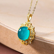 Load image into Gallery viewer, Silver Inlaid Natural Amazonite Stone Crystal Oval Pendant Necklace Vintage Style Women&#39;s Brand Jewelry
