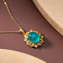 Load image into Gallery viewer, Silver Inlaid Natural Amazonite Stone Crystal Oval Pendant Necklace Vintage Style Women&#39;s Brand Jewelry
