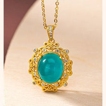 Load image into Gallery viewer, Silver Inlaid Natural Amazonite Stone Crystal Oval Pendant Necklace Vintage Style Women&#39;s Brand Jewelry
