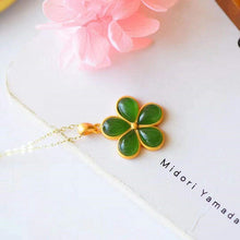 Load image into Gallery viewer, Lokaloca Natural Jade Drop Shaped Mosaic Flower Pendant Necklace
