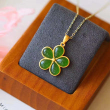 Load image into Gallery viewer, Lokaloca Natural Jade Drop Shaped Mosaic Flower Pendant Necklace
