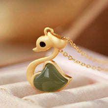 Load image into Gallery viewer, Silver Inlaid Natural Jade Swan Pendant Necklace Vintage Style Antique Romantic Cute Fairy Brand Jewelry
