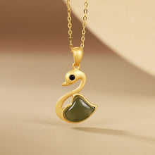 Load image into Gallery viewer, Silver Inlaid Natural Jade Swan Pendant Necklace Vintage Style Antique Romantic Cute Fairy Brand Jewelry
