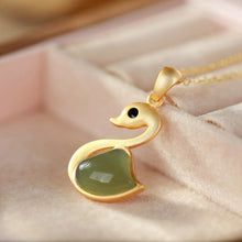 Load image into Gallery viewer, Silver Inlaid Natural Jade Swan Pendant Necklace Vintage Style Antique Romantic Cute Fairy Brand Jewelry
