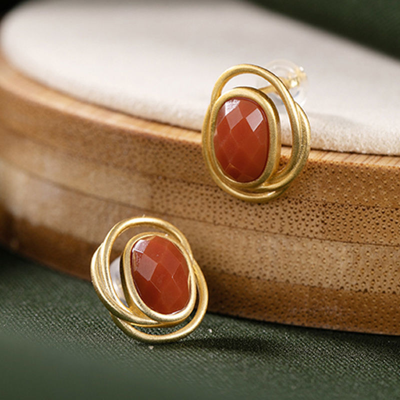 Silver Inlaid Natural Southern Red Agate Earrings Vintage Retro Creative Charm Women's Brand Jewelry