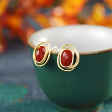 Load image into Gallery viewer, Silver Inlaid Natural Southern Red Agate Earrings Vintage Retro Creative Charm Women&#39;s Brand Jewelry
