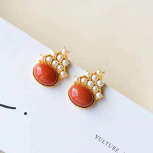 Load image into Gallery viewer, Silver Inlaid Natural Southern Red Agate Pearl Earrings Vintage Retro Style Charm Women&#39;s Brand Jewelry
