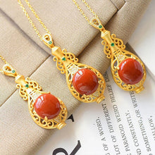 Load image into Gallery viewer, Silver Inlaid Natural Southern Red Agate Vase Pendant Necklace Vintage Style Retro Unique Craft Charm Women&#39;s Brand Jewelry
