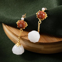 Load image into Gallery viewer, Silver Inlaid Natural Jade &amp; Southern Red Agate Flowers Vintage Retro Earrings Niche Design Charm Women&#39;s Brand Jewelry
