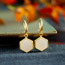 Load image into Gallery viewer, Silver Inlaid Natural White Jade Hexagon Earrings Vintage Style Retro Charm Women&#39;s Jewelry
