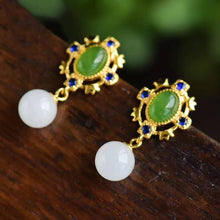 Load image into Gallery viewer, Lokaloca New Silver Inlaid Natural Jade Earrings
