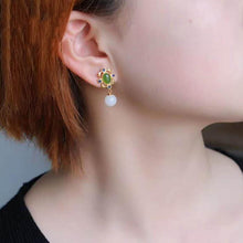 Load image into Gallery viewer, Lokaloca New Silver Inlaid Natural Jade Earrings
