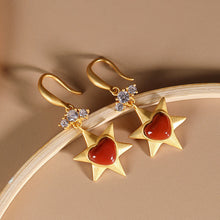 Load image into Gallery viewer, Silver Inlaid Red Agate Creative Star Love Earrings Vintage Retro Lovely Fairy Women Charm Brand Jewelry
