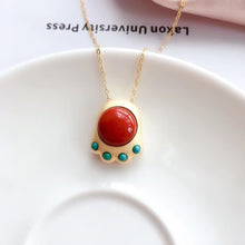 Load image into Gallery viewer, New Silver Inlaid Southern Red Agate Pendant Necklace Vintage Style Palace  Lovely Cat&#39;s Paw Women&#39;s Jewelry
