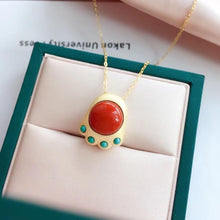 Load image into Gallery viewer, New Silver Inlaid Southern Red Agate Pendant Necklace Vintage Style Palace  Lovely Cat&#39;s Paw Women&#39;s Jewelry
