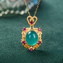 Load image into Gallery viewer, Silver Inlaid Green Crystal Pendant Necklace Unique Craftsmanship Retro Luxury Charm Ladies Brand Jewelry
