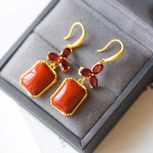 Load image into Gallery viewer, Silver Inlaid with Natural Southern Red Agate Crystal Earrings Vintage Classical Charm Design Women&#39;s Jewelry
