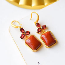 Load image into Gallery viewer, Silver Inlaid with Natural Southern Red Agate Crystal Earrings Vintage Classical Charm Design Women&#39;s Jewelry
