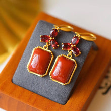 Load image into Gallery viewer, Silver Inlaid with Natural Southern Red Agate Crystal Earrings Vintage Classical Charm Design Women&#39;s Jewelry
