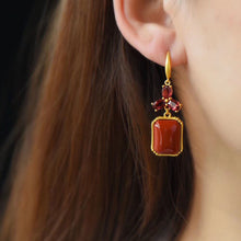 Load image into Gallery viewer, Silver Inlaid with Natural Southern Red Agate Crystal Earrings Vintage Classical Charm Design Women&#39;s Jewelry
