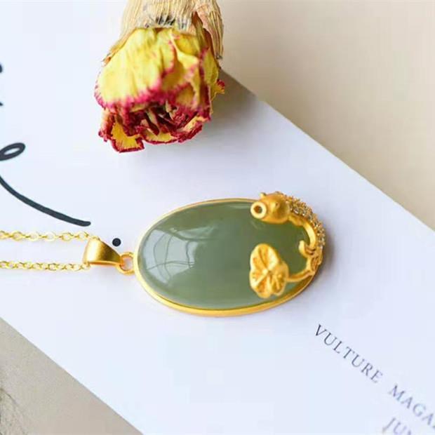 Lokaloca Natural Fine Jade Chalcedony Koi Pendant Necklace