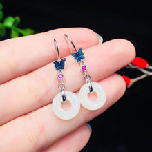 Load image into Gallery viewer, New Silver Inlaid Natural Fine White Chalcedony Earrings Butterfly Retro Vintage Women&#39;s Brand Jewelry
