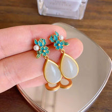 Load image into Gallery viewer, Silver Inlaid with Natural Fine White Jade Earrings Enamel Pearls Luxury Charming Women&#39;s Brand Jewelry
