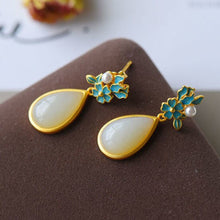 Load image into Gallery viewer, Silver Inlaid with Natural Fine White Jade Earrings Enamel Pearls Luxury Charming Women&#39;s Brand Jewelry
