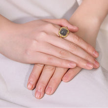 Load image into Gallery viewer, Lokaloca New Silver Inlaid with Natural Fine Smoky Jade Ring
