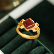 Load image into Gallery viewer, New Silver Inlaid with Natural Southern Red Agate Bow Knot Adjustable Ring Vintage Unique Craft Charm Women&#39;s Jewelry
