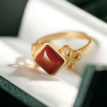 Load image into Gallery viewer, New Silver Inlaid with Natural Southern Red Agate Bow Knot Adjustable Ring Vintage Unique Craft Charm Women&#39;s Jewelry
