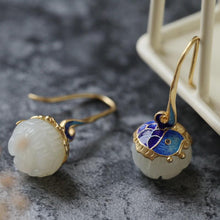 Load image into Gallery viewer, Silver Jewelry Natural Fine White Jade Earrings Enamel Carp Vintage Classical Women Charm Brand Jewelry
