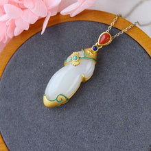 Load image into Gallery viewer, Silver National Style Inlaid with Natural White Jade Water Drop Pendant Necklace Antique Luxury Women&#39;s Jewelry
