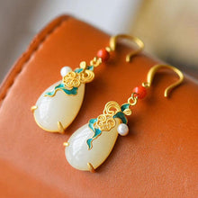 Load image into Gallery viewer, Silver National Style Inlaid with Natural White Jade Water Drop Earrings Antique Luxury Women&#39;s Jewelry
