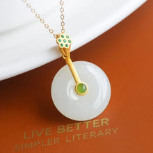 Load image into Gallery viewer, Silver Natural Fine Jade Lotus Pendant Necklace
