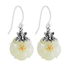 Load image into Gallery viewer, Silver Natural Fine White Jade Bee Flower Earrings Charming Elegant Cute Design Women&#39;s Brand Jewelry
