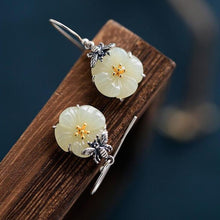 Load image into Gallery viewer, Silver Natural Fine White Jade Bee Flower Earrings Charming Elegant Cute Design Women&#39;s Brand Jewelry
