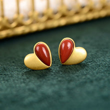 Load image into Gallery viewer, Silver Natural Southern Red Agate Heart Shaped Earrings Vintage Style Retro Style Creative Elegant Charm Women&#39;s Brand Jewelry
