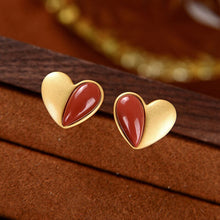 Load image into Gallery viewer, Silver Natural Southern Red Agate Heart Shaped Earrings Vintage Style Retro Style Creative Elegant Charm Women&#39;s Brand Jewelry
