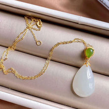 Load image into Gallery viewer, Silver Natural Fine White Jade Drop-shaped Pendant Necklace
