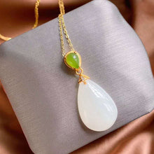 Load image into Gallery viewer, Silver Natural Fine White Jade Drop-shaped Pendant Necklace
