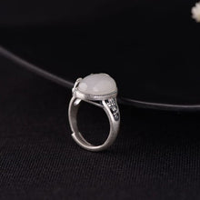 Load image into Gallery viewer, New Silver Original Design Plum Blossom Inlaid with Natural White Jade Female Vintage Style Luxury Ring
