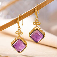 Load image into Gallery viewer, Silver Original Inlaid Fine Amethyst Vintage Style Retro Earrings Luxury Women&#39;s Jewelry
