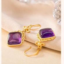 Load image into Gallery viewer, Silver Original Inlaid Fine Amethyst Vintage Style Retro Earrings Luxury Women&#39;s Jewelry
