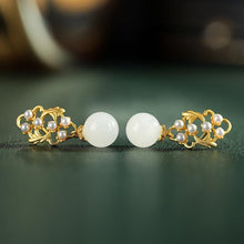 Load image into Gallery viewer, Lokaloca Natural White Jade Pearl Round Bead Long Earrings
