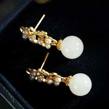 Load image into Gallery viewer, Lokaloca Natural White Jade Pearl Round Bead Long Earrings
