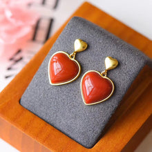 Load image into Gallery viewer, New Silver Original Craft Southern Red Agate Love Earrings Vintage Style Retro Unique Craft Women&#39;s Brand Jewelry
