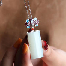 Load image into Gallery viewer, New Style Natural Fine White Jade Rectangular Pendant Necklace Enamel Porcelain Ladies Jewelry
